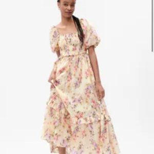 GAP X LOVESHACK FANCY FLORAL PUFF SLEEVE MAXI DRESS
